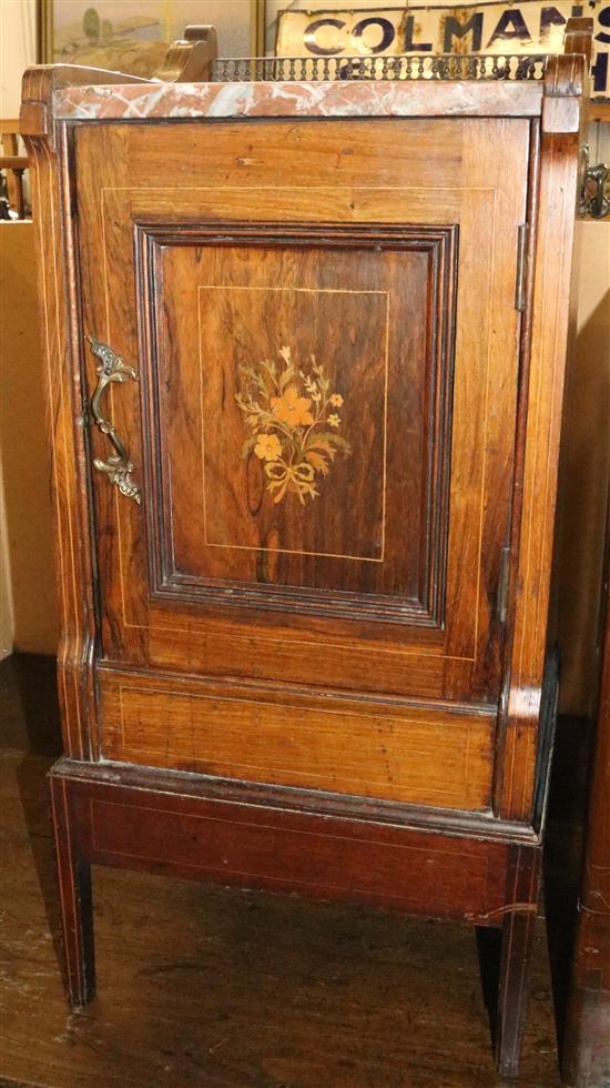 Inlaid rosewood marble top bedside cupboard(-)